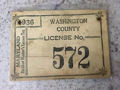 1936 Maryland Hunting License From Washington County • $129.99