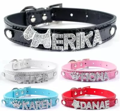 £5.10 • Buy Personalised Dog Collar Leather Cat Pet Name Charms Puppy UK Tag Customised Lead