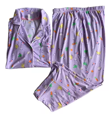 Joyspun Women's 2 Pc Top And Capri Pajama Set Lavender Sunrise Mixed Fruit Sz 2X • $12.95