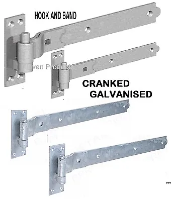 18  Gate Cranked Hook & Band Hinges Heavy Duty Stable Garage Shed Barn Door  D30 • £9.25