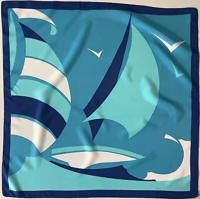 C2 A Blue Nautical Sail Boat Design 27 Inch Square Vintage Scarf • £10.99