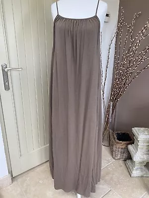 H&M Taupe Cotton Jersey Maxi Dress Spaghetti Racer Back Strappy Medium • £10