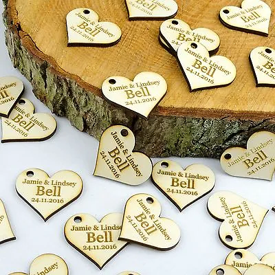 £2.99 • Buy Personalised 4cm Wooden Love Heart Wedding Favours, Invites, Table Decorations.