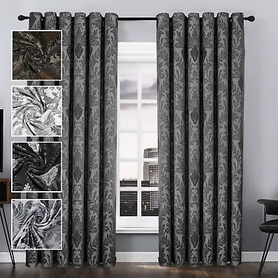 Ready Made Fully Lined Jacquard Eyelet Curtains For Living Room Window (Pair) • £65.99