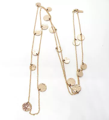 Daisy Fuentes Signed Gold Tone Women Coin Disc Lariat Jewelry 50  Long Necklace • $12.90