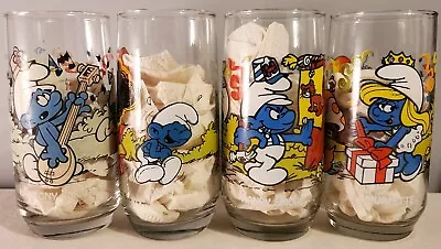 1982 Smurfs Drinking Glasses Vintage Lot Of 4 Peyo Vintage Jokey Handy Smurfette • $17