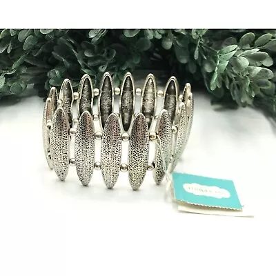 Bracelet Silver Tone Oblong Textured Links Stretch By Maurices NWT • $12