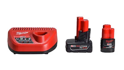 Milwaukee M12 12-Volt Lithium-Ion 4.0 Ah And 2.0 Ah Batteries And Charger Kit • $95.95