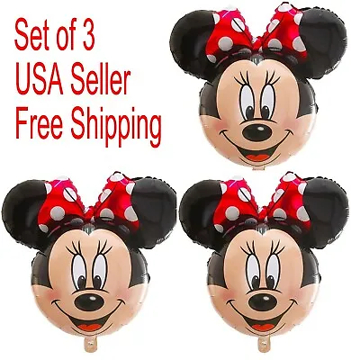 Disney Minnie Mouse Head Shape Foil Balloons Birthday Party Supplies Favor ~ 3ct • $9.79