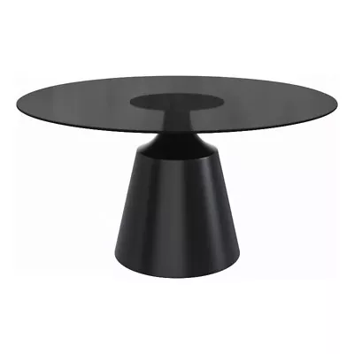 LeisureMod Prynn 60  Round Dining Table With Glass Top Black • $1457.51