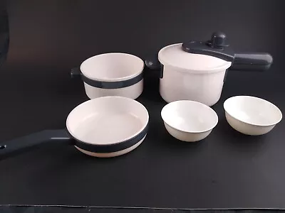 $9.99 • Buy Play Plastic Pots Pans And Bowls Pretend Kitchen Lot White W Black