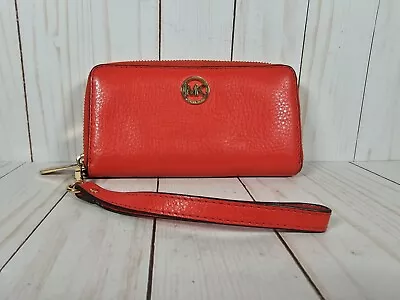 Michael Kors Fulton Wallet Sienna Orange Pebbled Leather Wristlet MK Zippered • $24.99