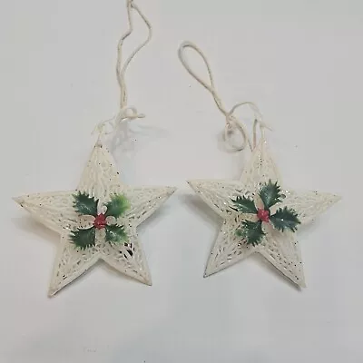 2 Vtg 70s Plastic Star With Bell Christmas Ornaments Poinsettia 4 Inch MCM • $4.99