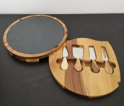 VonShef Wooden Cheese Board Set With Knives - Acacia Charcuterie Serving Platter • £25