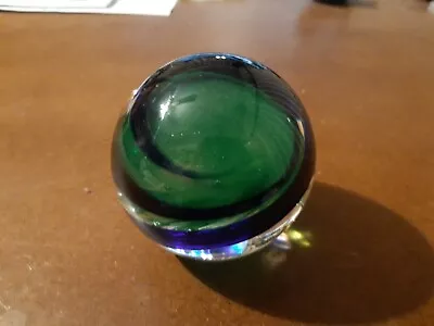 Langham Sphere Paperweight With Green Centre And Blue Swirl With Bubbles • £15
