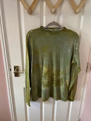 ETIENNE OZEKI Green Tie Dye Patterned Cotton Linen Long Sleeve T-Shirt Medium • £22.99