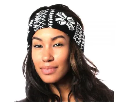 Ladies Mens Scarf Headband Knitted Tube Snood Black White Snowflakes Face Cover • £4.03