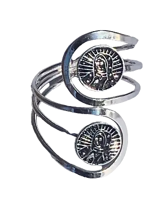 Doble Maria Virgen Guadalupe Virgin Mary 925 Silver Ring Medals Wrap 1.2  • $29