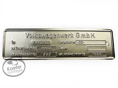 Vw Bus Blank ID Plate Type 23 Up To 1960 • $189