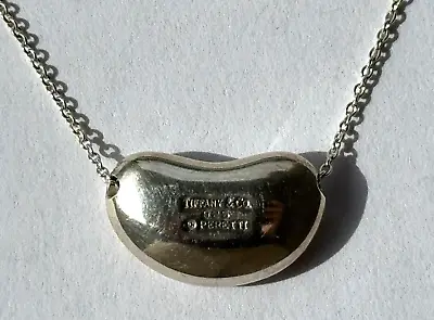 Tiffany & Co Elsa Peretti Bean Pendant 925 Sterling Silver 16  Necklace W/ Pouch • $199.99
