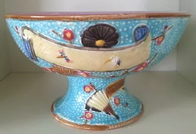 Pretty/Old Majolica Fielding Turquoise Fan & Scroll Compote RARE And Beautiful • $399