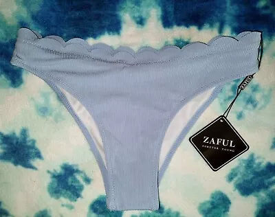 NWT Zaful Scalloped Ribbed Periwinkle Blue Bikini Bottoms ~ Sz S • $10