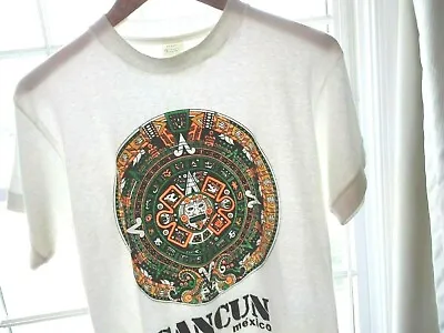 S/M Vtg 90s Cancun Mexico Mayan Calendar Surf Skate Print Tourist 50/50 T-Shirt • $39.99