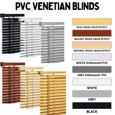 PVC Venetian Blind/Wood Grain Effect Window Venetian Blinds Easy Fit Home Office • £29.49