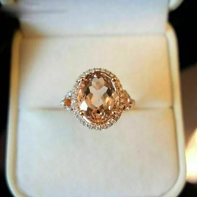 Oval Cut Lab-Created Morganite Diamond Women Wedding Ring 14K Rose Gold Finish • $78.75