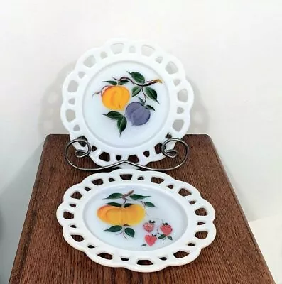 Lot Of 2 Vintage Anchor Hocking Lace Edge Salad Plate Milk Glass White Opaque • $9.99