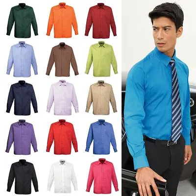 Mens Long Sleeve Shirt Plain Classic Poplin Easy Care Pocket Premier All Sizes • £15.95