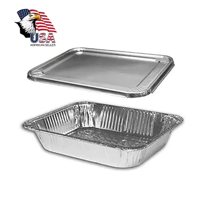 50pc Half-Size 9  X 13  Aluminum Deep Disposable Pans With Lids Regular Weight • $24.98