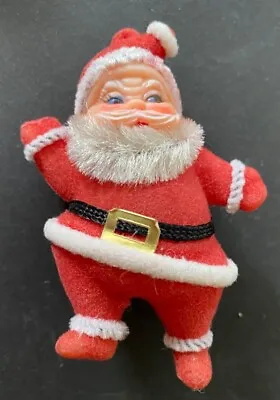 Vintage MCM Flocked Dancing Santa Claus Ornament Flocked Blow Mold 3 2/5  Tall • $15.02