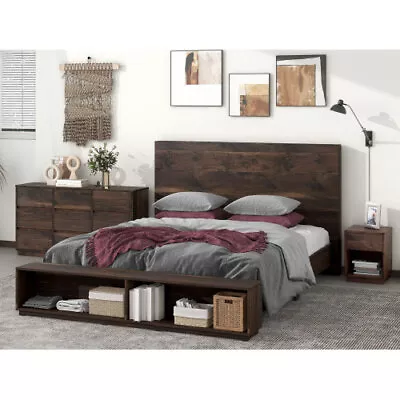 Modern Bedroom Sets Queen King Size Platform Bed Frames Nightstand Chest Cabinet • $359.99