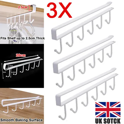 3pcs 6 Hooks Metal Under Shelf Mug Cup Holder Kitchen Cupboard Organiser Hanging • £5.99