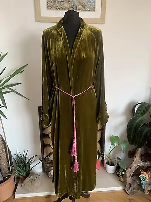 Very Rare ZARA Green Velvet SILK Mix Duster Jacket KIMONO Robe - Size S 20s BOHO • $310.83