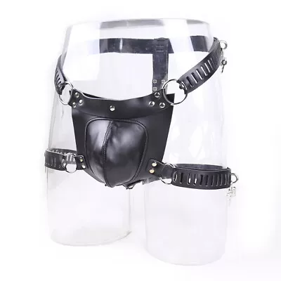 Leather Male Chastity Device Belt Locking Underwear Strap Harness Pants New • £25.19