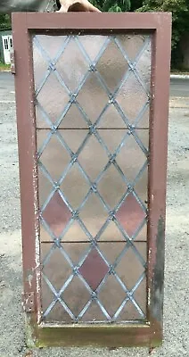 Antique Stained Glass Leaded 38 Lite Diamond Casement Window 20x46 VTG 1324-21B • $795