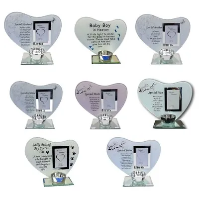 Photo & Poem In Heaven Plaque Memorial Tea Light Candle Holder Assorted Relative • £12.93