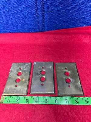 Antique Lot Of 3 Brass Push Button Light Switch Plate Covers. AA-333 • $3.99