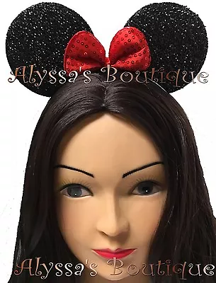 Minnie Mouse Ears Headband Black With Red Bow Party Favors Costume Mickey New • $5.89