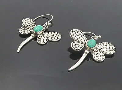 925 Sterling Silver - Vintage Turquoise Dragonfly Motif Drop Earrings - EG3371 • $35.93