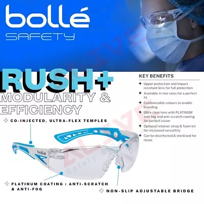 Bolle Safety Glasses RUSH+ Anti-fog Anti-scratch Clear Lens Heathcare Spectacles • £7.19