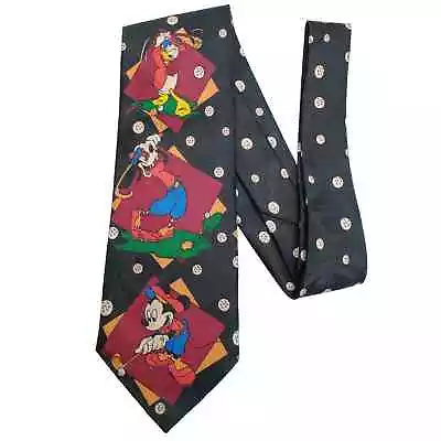 90's Vintage Disney Unlimited Black Golf Neck Tie Mickey Mouse Goofy Donald • $6.39