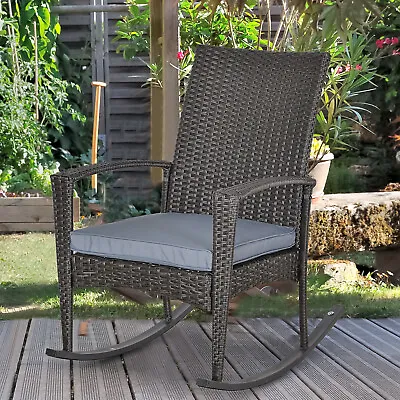 Rattan Rocking Chair Rocker Garden Furniture Seater Patio Bistro Recliner • £83.99