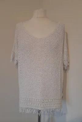 £8 • Buy Next Cream Knit Crochet Tunic Top Fringe Hem Boho UK 14