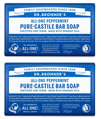 Dr Bronner Organic Peppermint Soap Bar - 140g (Pack Of 2) • £12.99