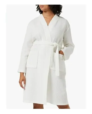 Iris & Lilly Women's Short Waffle Dressing Gown White Size 10 - RRP £23   New • £13.99