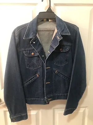 Vintage 80s Wrangler  Western Denim Jacket Men's Dark Blue S-38 NoFault Denims • $55.99