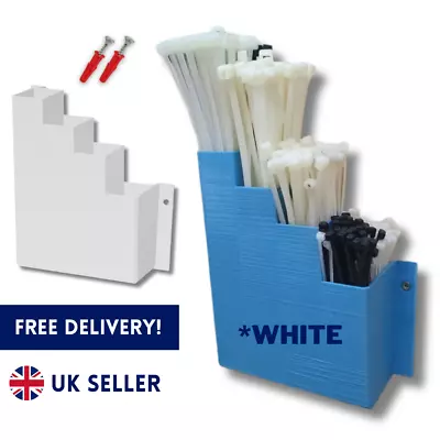 White Cable Tie Holder Zip Tie Storage Rack Wall Mount Organiser Container UK • £9.99